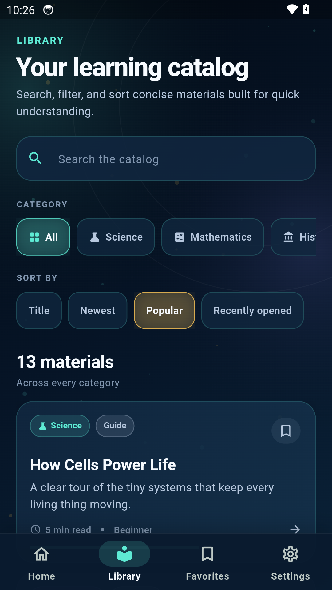 Bright Learning Hub library screen